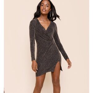 Francesca’s Mi Ami Black Mini Glitter Raquel Lurex Side Knot Mini Dress M NWT